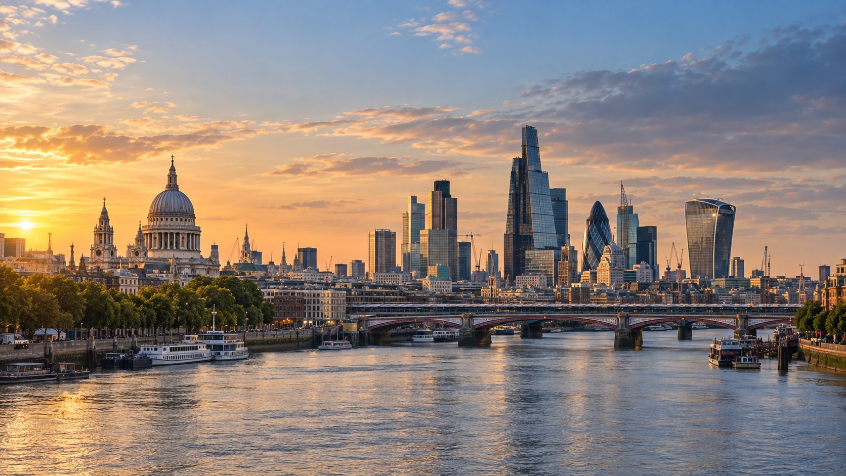 St Paul's Cathedral and the City of London skyline across the Thames