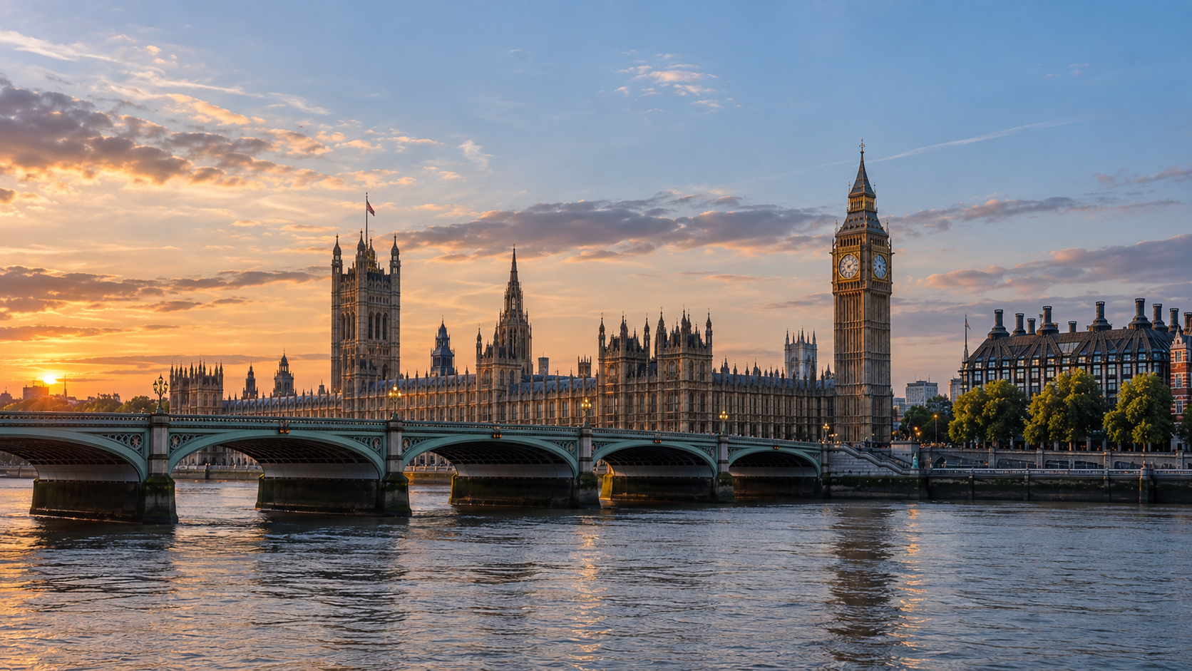 The Palace of Westminster and Elizabeth Tower beside the Thames